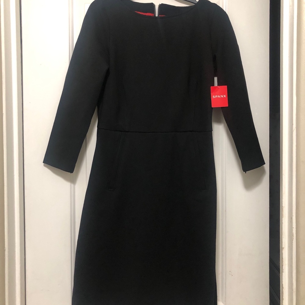 SPANX Black Midi A-Line Dress with 3/4 Sleeves Size XS NWT - Picture 2 of 5